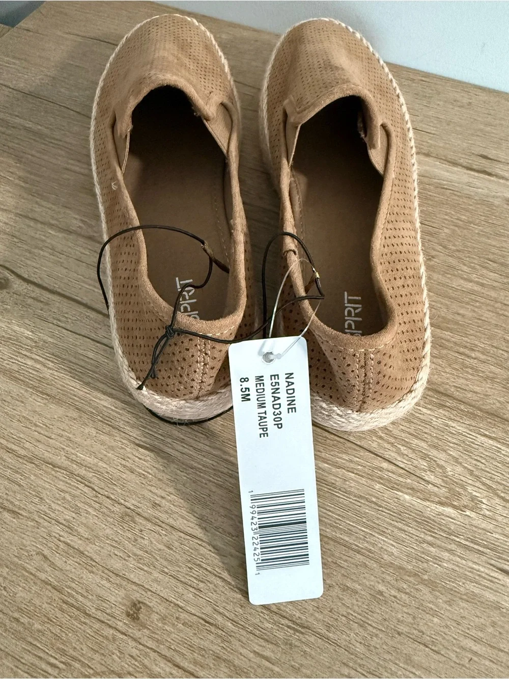 Esprit Medium Taupe Perforated Suede Slip-On Espadrilles, NWT, 8.5